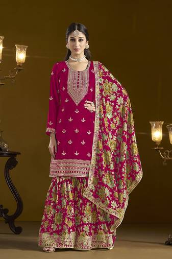 Rani pink chinon salwar kameez for festival