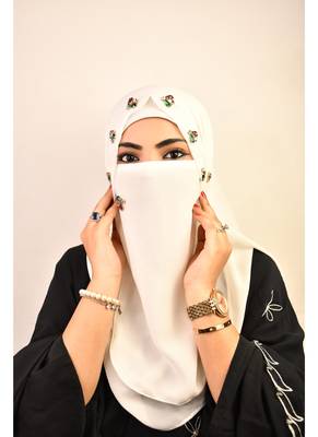 White Bridal Hijab with Stonework 5