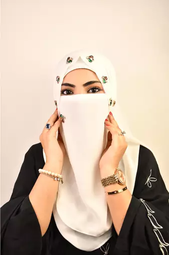 White Bridal Hijab with Stonework