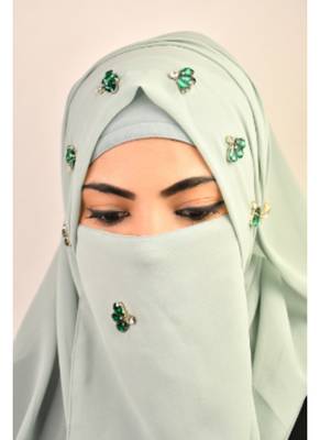 Green luxury bridal wedding wear hijab scarf   with stonework 1