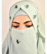Green luxury bridal wedding wear hijab scarf   with stonework