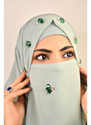 Green luxury bridal wedding wear hijab scarf   with stonework 2
