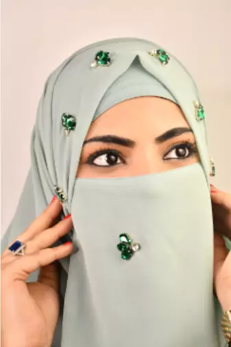 Green luxury bridal wedding wear hijab scarf   with stonework