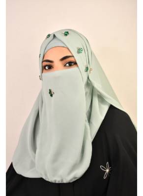 Green luxury bridal wedding wear hijab scarf   with stonework 3