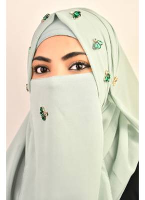 Green luxury bridal wedding wear hijab scarf   with stonework 4