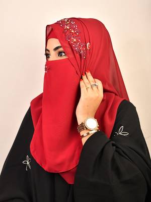 wrap my hijab maroon stonework bridal hijab set 5