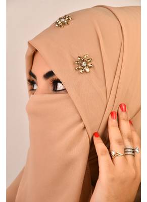 Beige luxury bridal wedding wear hijab scarf   with stonework 1