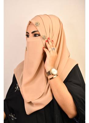 Beige luxury bridal wedding wear hijab scarf   with stonework 2