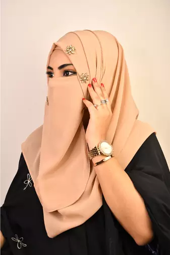 Beige luxury bridal wedding wear hijab scarf   with stonework