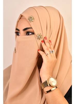 Beige luxury bridal wedding wear hijab scarf   with stonework 3