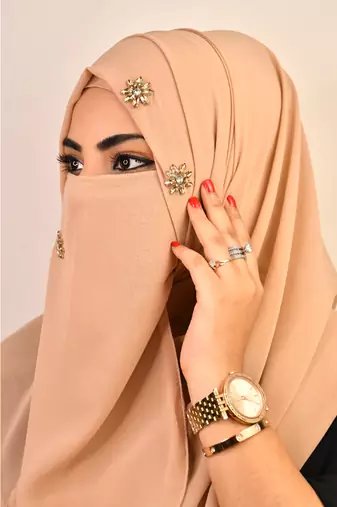 Beige luxury bridal wedding wear hijab scarf   with stonework