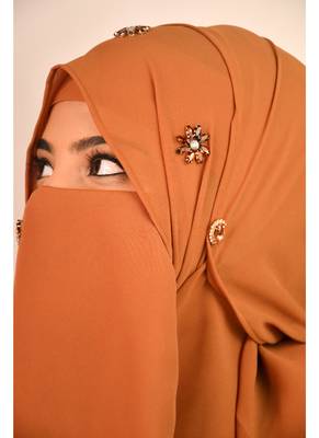 Orange luxury bridal wedding wear hijab scarf   with stonework 1