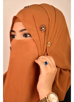 Orange luxury bridal wedding wear hijab scarf   with stonework 2