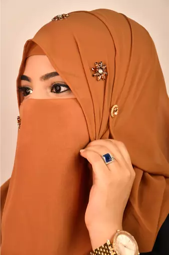 Orange luxury bridal wedding wear hijab scarf   with stonework