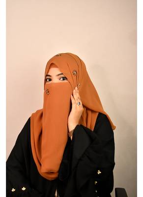 Orange luxury bridal wedding wear hijab scarf   with stonework 3