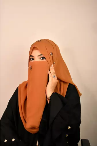 Orange luxury bridal wedding wear hijab scarf   with stonework