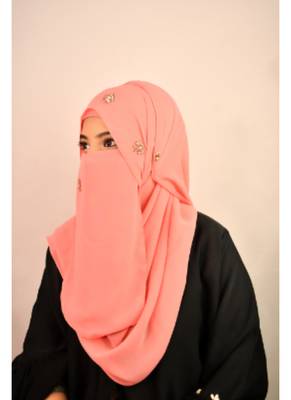 Peach luxury bridal wedding wear hijab scarf   with stonework 1