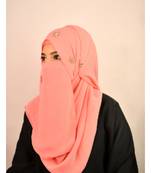 Peach luxury bridal wedding wear hijab scarf   with stonework