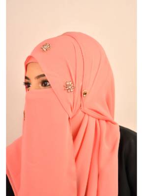 Peach luxury bridal wedding wear hijab scarf   with stonework 2