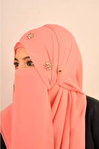 Peach luxury bridal wedding wear hijab scarf   with stonework