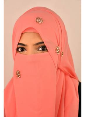 Peach luxury bridal wedding wear hijab scarf   with stonework 3