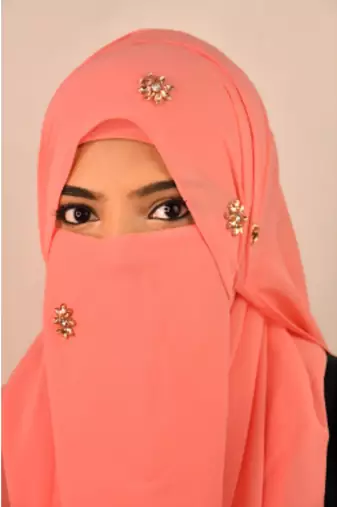 Peach luxury bridal wedding wear hijab scarf   with stonework