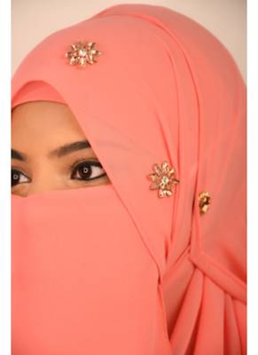 Peach luxury bridal wedding wear hijab scarf   with stonework 4