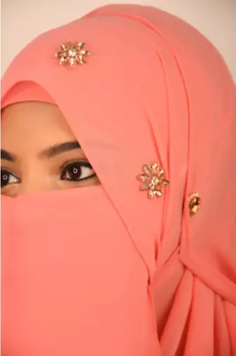 Peach luxury bridal wedding wear hijab scarf   with stonework