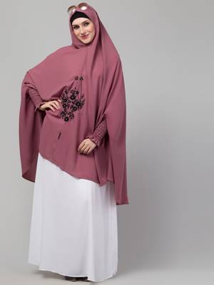 Janab E Aala Front Embroidered Jilbab – Stretchable Wrist, Knee Length, Mauve, Full Sleeve 1