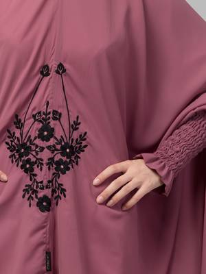 Janab E Aala Front Embroidered Jilbab – Stretchable Wrist, Knee Length, Mauve, Full Sleeve 3