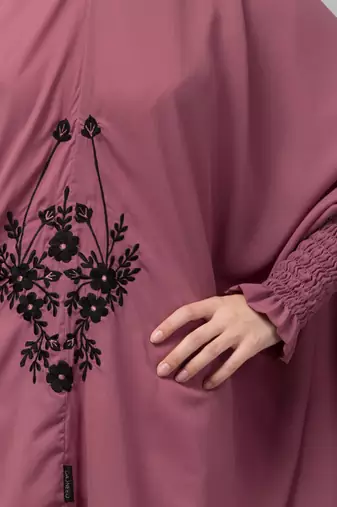 Janab E Aala Front Embroidered Jilbab – Stretchable Wrist, Knee Length, Mauve, Full Sleeve