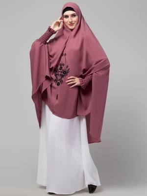 Janab E Aala Front Embroidered Jilbab – Stretchable Wrist, Knee Length, Mauve, Full Sleeve 5