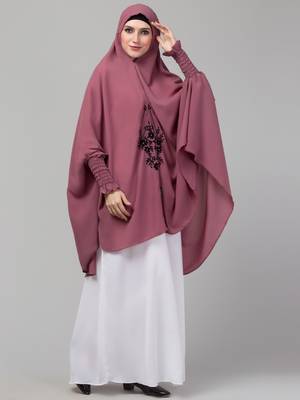 Janab E Aala Front Embroidered Jilbab – Stretchable Wrist, Knee Length, Mauve, Full Sleeve 6