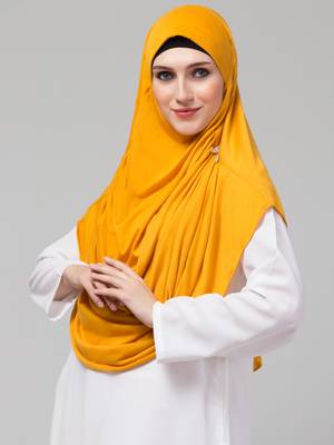 Mustard Yellow Crystal Pleated Hijab 4