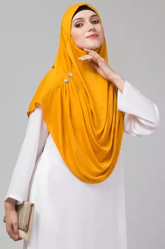 Mustard Yellow Crystal Pleated Hijab