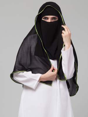 Butterfly Arabian hijab With nose piece with Green Satin tape 1