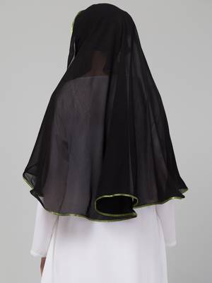 Butterfly Arabian hijab With nose piece with Green Satin tape 2