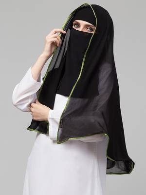 Butterfly Arabian hijab With nose piece with Green Satin tape 4