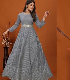 Faux georgette embroidered readymade gown in grey