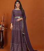 Faux georgette embroidered readymade gown in wine