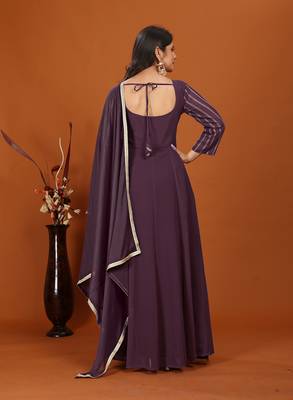 Faux georgette embroidered readymade gown in wine 3