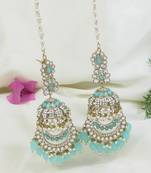 traditional kundan & pearl dangle jhumka earrings with attachable ear chain for women 