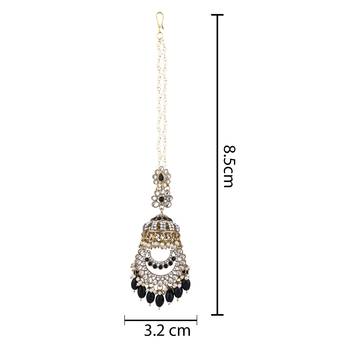 traditional kundan & pearl dangle jhumka earrings with attachable ear chain for women  4