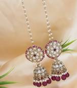 traditional kundan & pearl jhumka earrings with attachable ear chain for women 