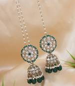 traditional kundan & pearl jhumka earrings with attachable ear chain for women 