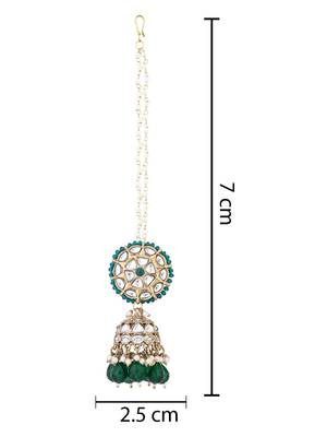 traditional kundan & pearl jhumka earrings with attachable ear chain for women  5