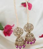 traditional kundan & pearl jhumka earrings with attachable ear chain for women