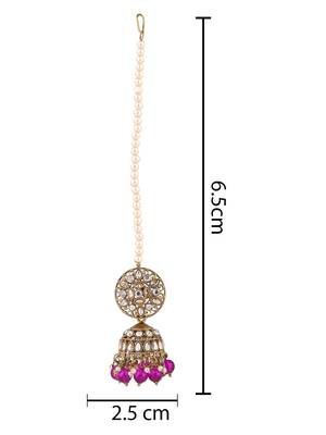 traditional kundan & pearl jhumka earrings with attachable ear chain for women  5