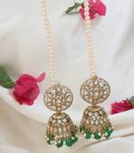 traditional kundan & pearl jhumka earrings with attachable ear chain for women 