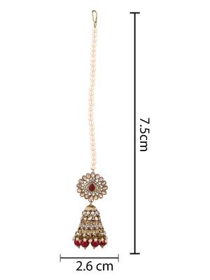 traditional kundan & pearl jhumka earrings with attachable ear chain for women  5